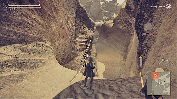 Caves have several exits to the surface, and to get to the secret, reach the one from the above picture - Nier Automata: Forest Zone and Forest Castle - walkthrough, side missions - Side missions - NieR Automata Guide