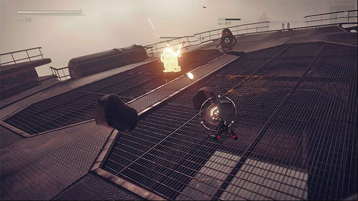 The second part of this section requires you to control the pod itself to destroy approaching machines - NieR Automata: Chapter 1, Route B - walkthrough - Route B - NieR Automata Guide
