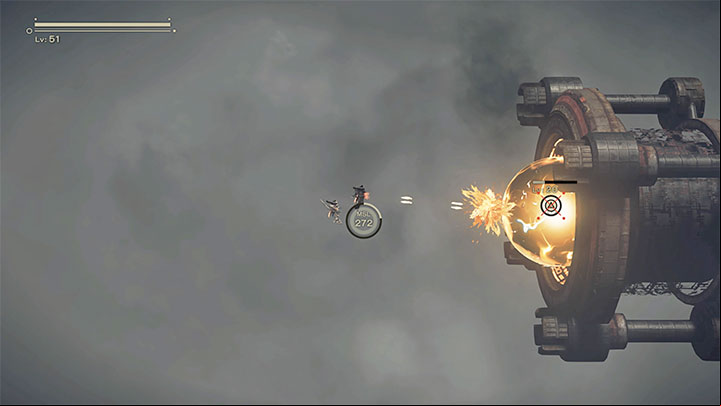 The initial battles on the waterfront are the same as during Route A, so you have to fight in the air against groups of regular machines and with a slightly stronger Goliath Flyer machine - NieR Automata: Chapter 7, Route B - walkthrough - Route B - NieR Automata Guide