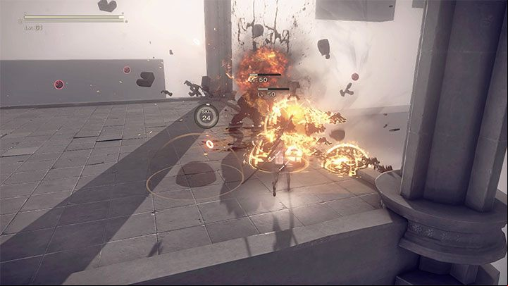 Occasionally Ko-Shi will withdraw from battle, leaving you to fight a group of regular enemies - NieR Automata: Chapter 17, 9S and A2 - Route C, D - walkthrough - Route C & D - NieR Automata Guide