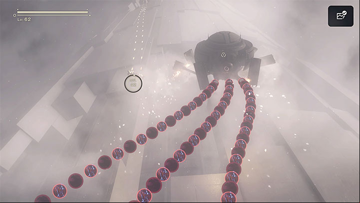 Ro-Shi fires missiles in large bursts, so simply moving sideways might not be enough - NieR Automata: Chapter 17, 9S and A2 - Route C, D - walkthrough - Route C & D - NieR Automata Guide