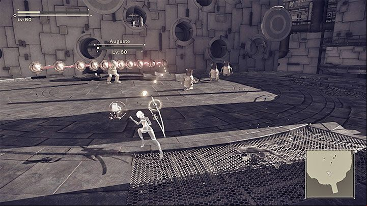 Small machines can the fight and it is best to rely on area attacks in order to simultaneously try to destroy them and weaken the boss - Nier Automata: Chapter 16, 9S and A2 - Route C, D - walkthrough - Route C & D - NieR Automata Guide