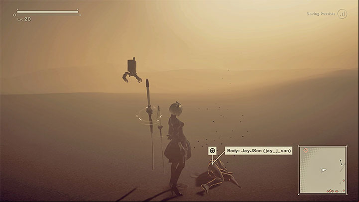 If you are playing with Network Features enabled, then, while traversing the world, you might come across the bodies of other players which appear where they died in their own worlds (you can not "enter" another player's world, because the game does not have multiplayer) - NieR Automata: Death and its consequences - Basics - NieR Automata Guide