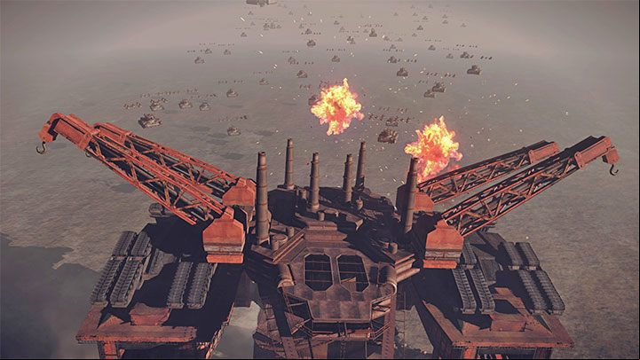 You will proceed to control the great Goliath playing as Pascal and you can look for opportunities during the march to destroy the emerging enemy flying machines- r anged attacks and upper-limb swings are available to use - Nier Automata: Chapter 14, A2 - Route C, D - walkthrough - Route C & D - NieR Automata Guide