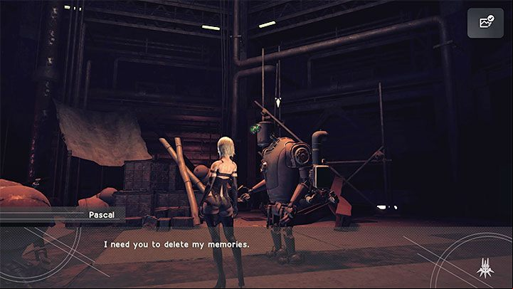 When you return to the factory, you will continue to control Pascal - Nier Automata: Chapter 14, A2 - Route C, D - walkthrough - Route C & D - NieR Automata Guide