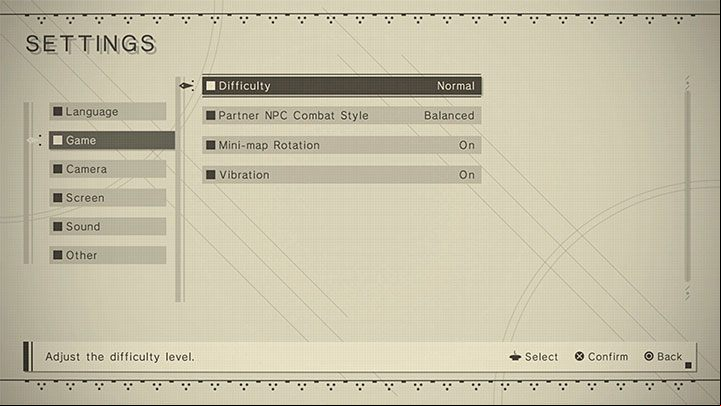 The difficulty level choice you make at the start of the game is not final - NieR Automata: Difficulty levels - Annex - NieR Automata Guide