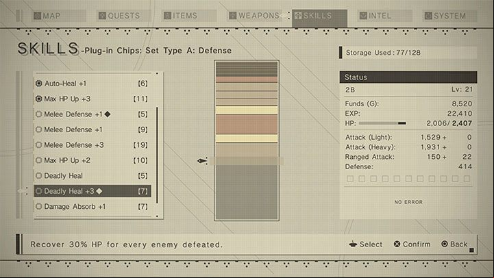 2) Deadly Heal / Offensive Heal - both these chip categories restore some health points when you attack the enemies - NieR Automata: Berserker Mode - how to use? - FAQ - NieR Automata Guide
