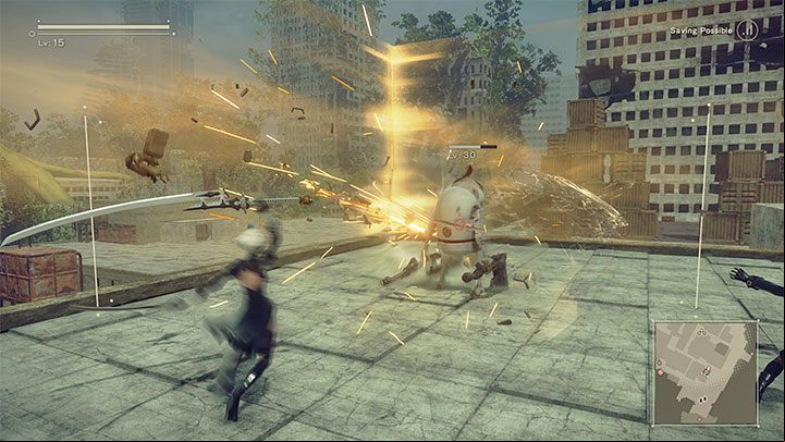 Robo Dojo Brown Belt quest description: You have to keep playing until a question mark icon appears in the same location - NieR Automata: City Ruins - walkthrough, side quests - Side missions - NieR Automata Guide