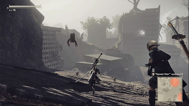 You can take part in 3 races against the machine in total and each time your task will be to reach the finish line first - NieR Automata: City Ruins - walkthrough, side quests - Side missions - NieR Automata Guide