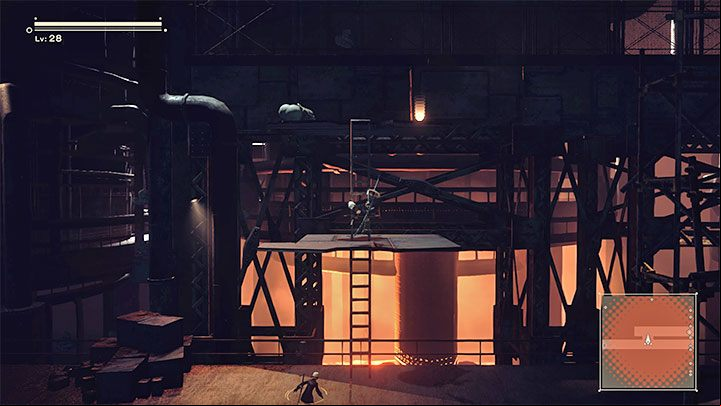 Data Chip D is on one of the balconies next to the "dead" machine - NieR Automata: City Ruins - walkthrough, side quests - Side missions - NieR Automata Guide