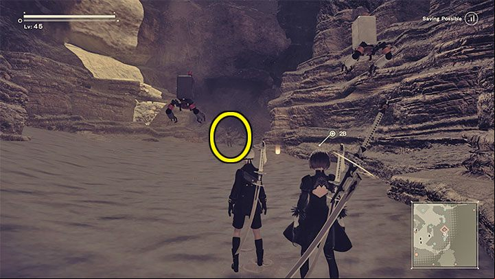 After questioning the NPC, you must reach the Desert Camp, which is the one on the border of the City Ruins and Desert Zone - NieR Automata: City Ruins - walkthrough, side quests - Side missions - NieR Automata Guide
