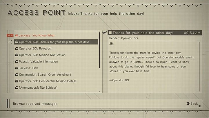 Quest giver: Reading an email (Desert Zone) - NieR Automata: Desert Zone - walkthrough, side quests - Side missions - NieR Automata Guide