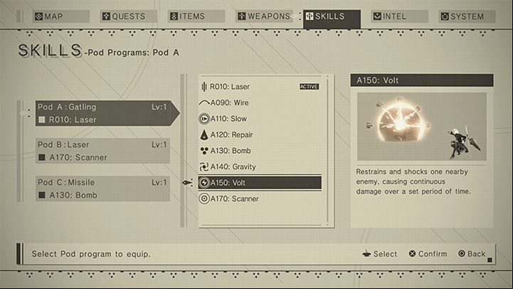 The name of the program / active skill is in the first column of the table - NieR Automata: list of all pod programs - Summaries - NieR Automata Guide