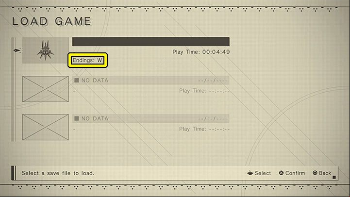 Each ending you obtain is saved on your current save file - NieR Automata: Endings list - Game endings - NieR Automata Guide