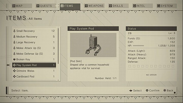 Pod skins - they allow you to change your pod' - NieR Automata: character appearance - how to change? - FAQ - NieR Automata Guide