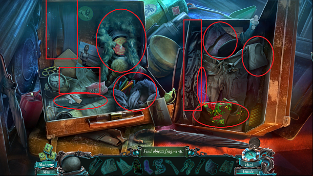 Open the suitcase and find all of the items (see the picture) - Hidden Items | Puzzles - Puzzles - Nightmares from the Deep: The Sirens Call Game Guide & Walkthrough