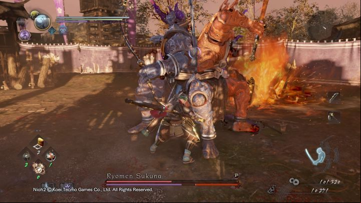 Ryomen Sukuna can also summon three spirits that will slowly move towards you and explode upon - NiOh 2: Ryomen Sukuna boss fight - Bosses - NiOh 2 Guide
