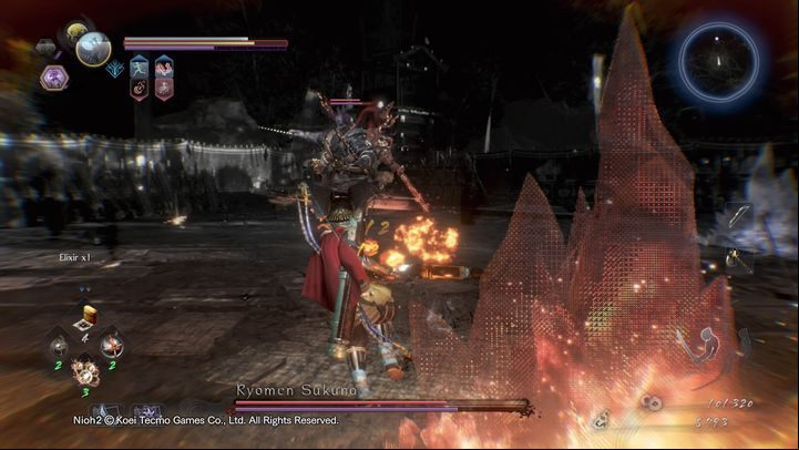 the crystals that are on the arena - not only do they give you a buff, but they can drop items or potions that will help you stay alive while fighting the boss - NiOh 2: Ryomen Sukuna boss fight - Bosses - NiOh 2 Guide