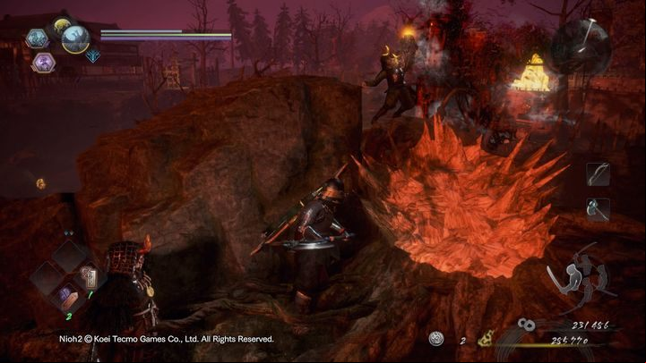 On the left, behind the destroyed crystal, you can find Sudama, while on the right, there is a Yokai soldier - NiOh 2: The High Spirited Demon walkthrough - Main missions - NiOh 2 Guide