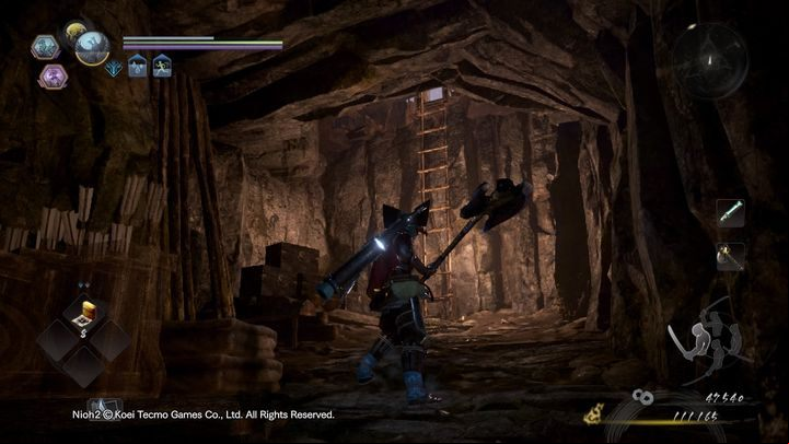 At the very end of the cave, on the left side, there is a ladder that will lead you outside, climb it and watch out for other opponents - Bird in a Cage | NiOh 2 Walkthrough - Main missions - NiOh 2 Guide