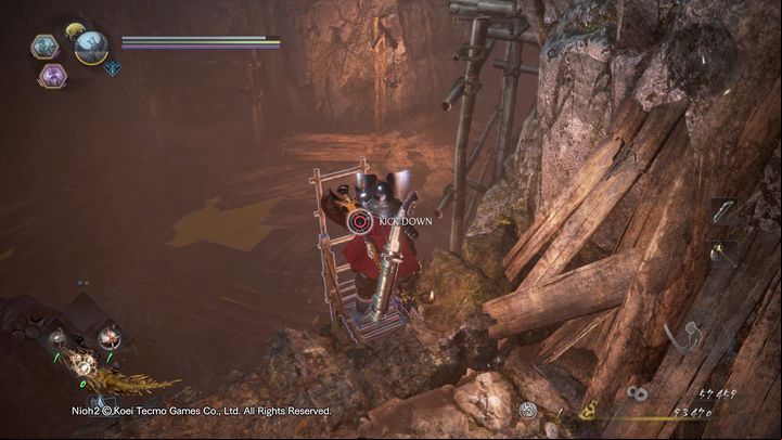Step back a bit, theres an item on the left, but watch out for a spider thats hanging from the ceiling - Bird in a Cage | NiOh 2 Walkthrough - Main missions - NiOh 2 Guide