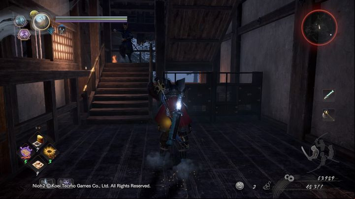 Climb up the stairs, defeat one opponent who blocks your way, and open the door to fight the location boss, Azai Nagamasa - Bird in a Cage | NiOh 2 Walkthrough - Main missions - NiOh 2 Guide