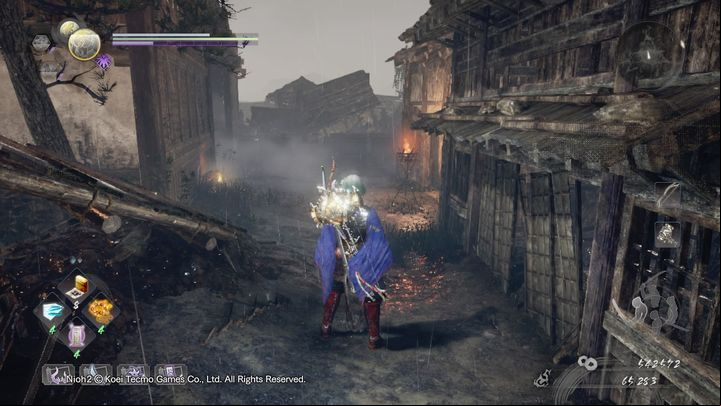 After that, turn left and walk between the buildings visible in the photo - Pervading Waters | NiOh 2 Walkthrough - Main missions - NiOh 2 Guide