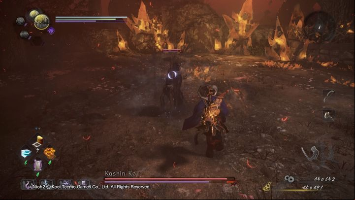 When he sticks his weapon in the ground, hell probably move up and launch an attack from the air - NiOh 2: Kashin Koji boss fight walkthrough - Bosses - NiOh 2 Guide