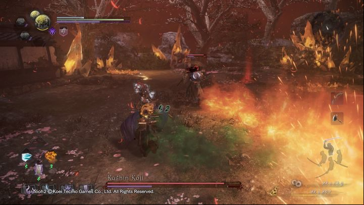 His Burst Attack consists in summoning a huge, frost sword - NiOh 2: Kashin Koji boss fight walkthrough - Bosses - NiOh 2 Guide