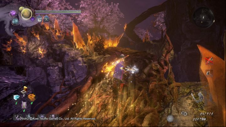 Once you walk through the tree, youll see the area where the Yokai fog is located - there are piles of bodies lying on the ground - NiOh 2: Cherry Blossom Viewing in Daigo walkthrough - Main missions - NiOh 2 Guide