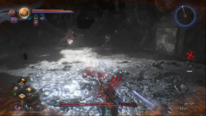 In the land of Yokai, when you knock his stamina bar down to zero, the fight looks like his snake-like hands are separating from his body and acting as a single mob - NiOh 2: Yatsonukami | Boss fight - Bosses - NiOh 2 Guide