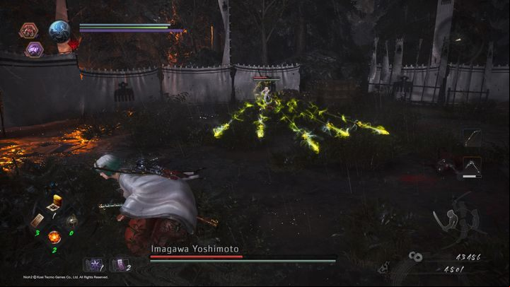 Between his attacks, Imagawa uses his lightning bow - NiOh 2: Imagawa Yoshimoto | Boss fight - Bosses - NiOh 2 Guide