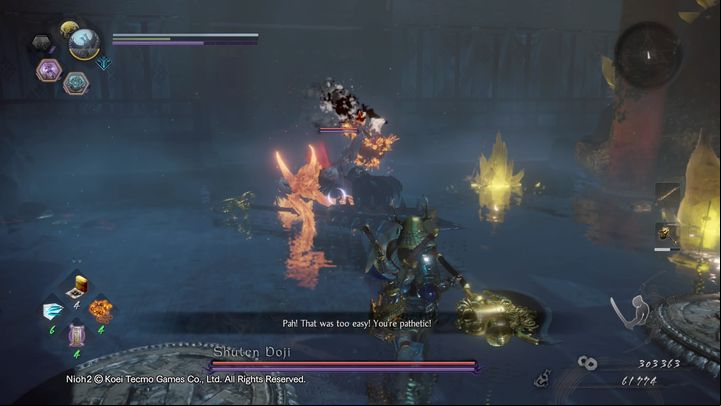 His hair can go up in flames - watch out for them - NiOh 2: Shuten Doji boss fight walkthrough - Bosses - NiOh 2 Guide