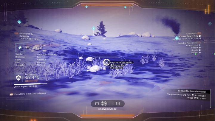 When activating the visor, you can see information about your location, time on the planet, weather conditions and many other useful messages - No Mans Sky 2022: Planet - exocraft, maps, signal booster - Exploration - No Mans Sky Game Guide
