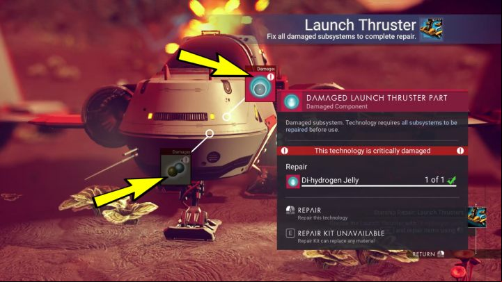 When repairing the technology, you will have to deliver the crafted components or the acquired raw materials to the designated places - No Mans Sky: What to do first? - FAQ - No Mans Sky Game Guide