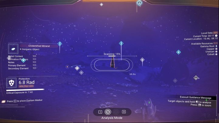 Once you build an analysis visor, use it to scan all nearby objects - No Mans Sky: What to do first? - FAQ - No Mans Sky Game Guide