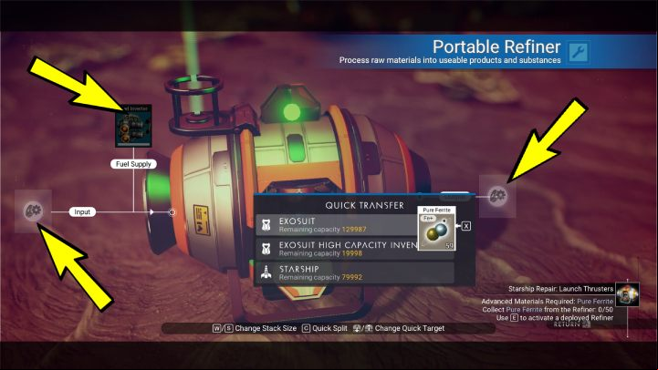 When using a portable refiner, that it needs to be fueled first - No Mans Sky: What to do first? - FAQ - No Mans Sky Game Guide