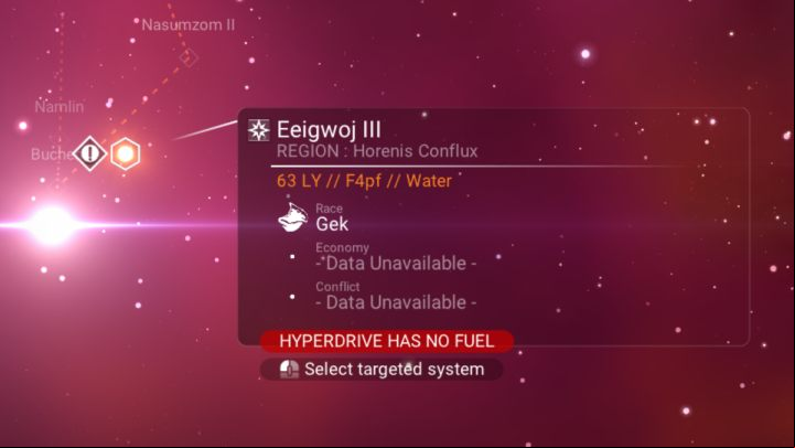 A galaxy map shows the following information - No Mans Sky: System - exploration, pirates, asteroids - Exploration - No Mans Sky Game Guide