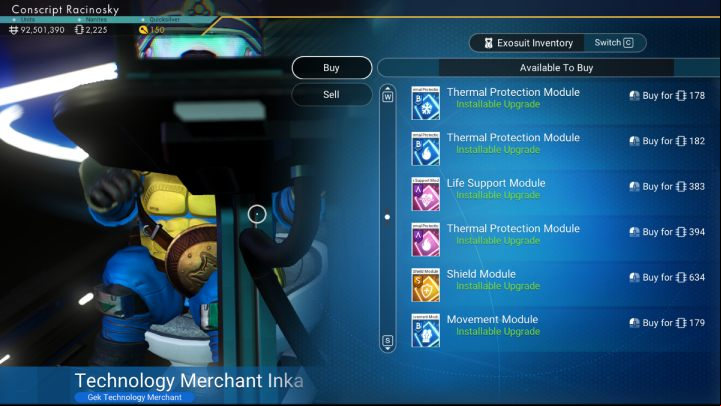Upgrade modules can be installed in a free tech slot of the Exosuit and doesnt require additional resources - No Mans Sky 2022: Exosuit - upgrades, technology modules - Upgrades - No Mans Sky Game Guide