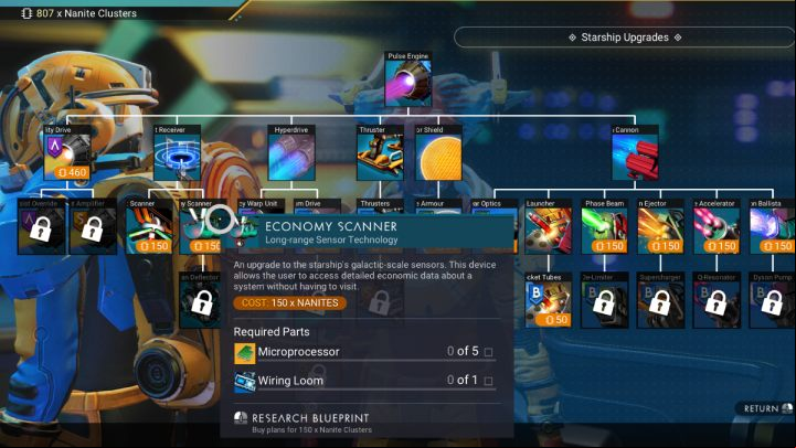 You can buy the economy scanner blueprint for 150 Nanites at the Anomaly space station or you can find it by following the emergency signal from the crashed ship - No Mans Sky: Economics - economy scanner, type of economy, trade routes - Basic information - No Mans Sky Game Guide