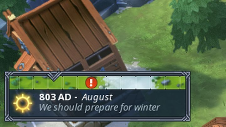 Calendar with information about the event. When the exclamation marker reaches the arrow, the event will take place. - Time and Random Events | Game Mechanics - Game Mechanics - Northgard Game Game Guide
