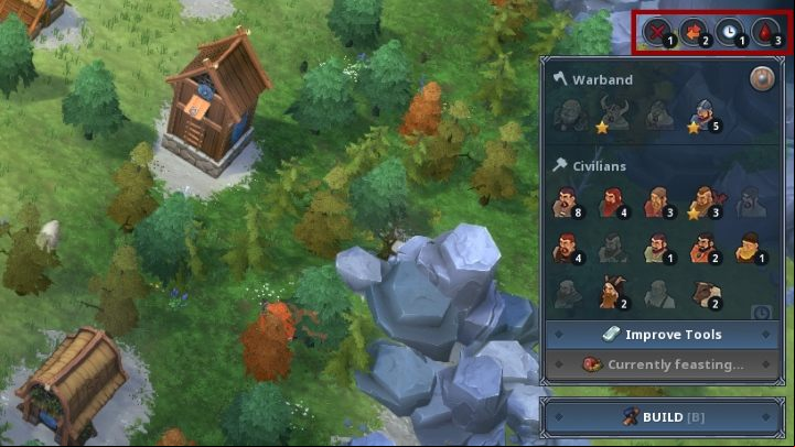 You can look above the citizen to receive information about trade routes, as well as the amount of wounded or sick civilians. - Happiness in Northgard - Game Mechanics - Northgard Game Game Guide