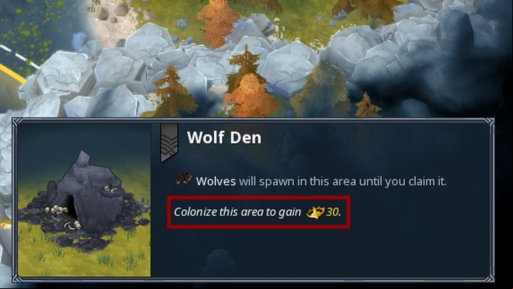 The zone will inform you about the amount of fame that is awarded for its takeover. - Fame in Northgard - Game Mechanics - Northgard Game Game Guide
