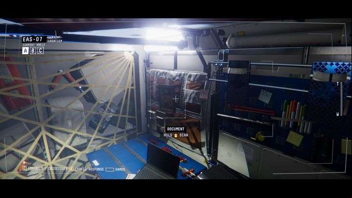 Once in EAS-07, scan the picture above the desk (GRADUATION PHOTO) and connect to the device called MELFI UNIT - Observation: Second space walk, transmitting the message - walkthrough, level 5 - Walkthrough - Observation Guide