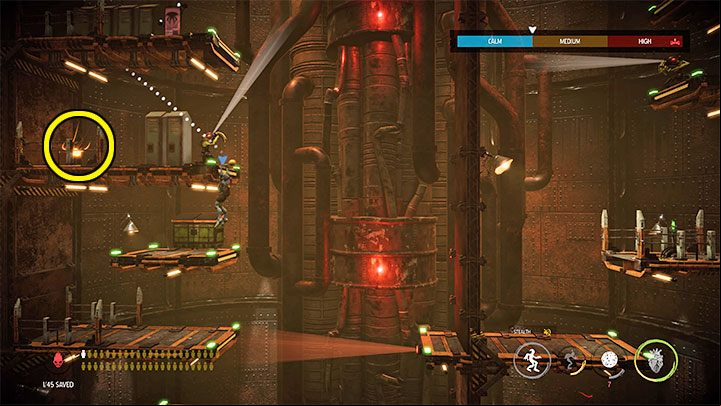 We reach the shelf with a single Slig - Oddworld Soulstorm: Sneak into the Overlook Tower, Slig Barracks - walkthrough - 9: Slig Barracks - Oddworld Soulstorm Guide