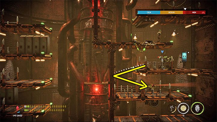 We are now heading down, ing through the right side of the tower and recruiting 1 Mudokon - Oddworld Soulstorm: Sneak into the Overlook Tower, Slig Barracks - walkthrough - 9: Slig Barracks - Oddworld Soulstorm Guide