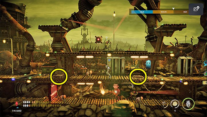 The next area was divided into two parts - the upper and the lower ones - Oddworld Soulstorm: Sneak into the Overlook Tower, Slig Barracks - walkthrough - 9: Slig Barracks - Oddworld Soulstorm Guide