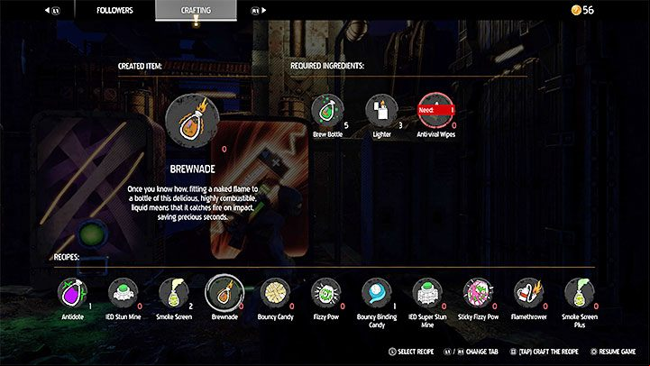 Required crafting components: Brew Bottle, Lighter, Anti-viral Wipes (rare material) - Oddworld Soulstorm: Gadgets - full list - Basics - Oddworld Soulstorm Guide