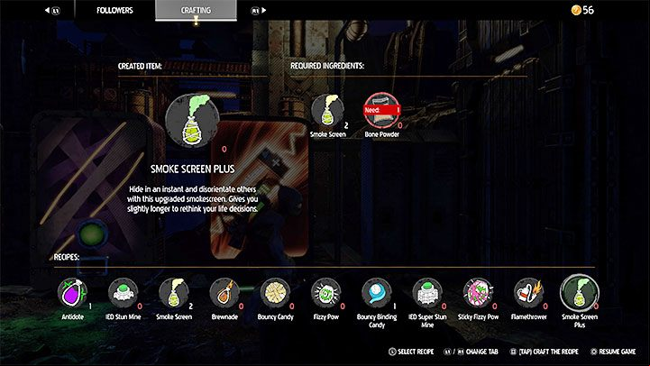 Required crafting components: Smoke Screen, Bone Powder (rare material) - Oddworld Soulstorm: Gadgets - full list - Basics - Oddworld Soulstorm Guide