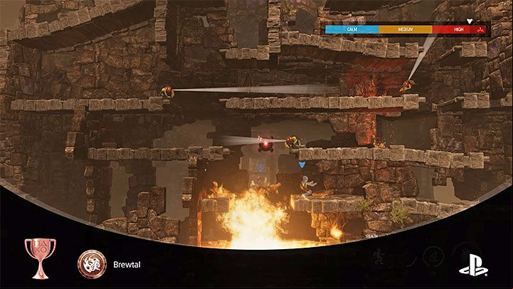 Select a Brew Bottle from your inventory and throw it into the fire when the Slig is ing by next to it - Oddworld Soulstorm: Trophies/Achievements - list - Appendix - Oddworld Soulstorm Guide